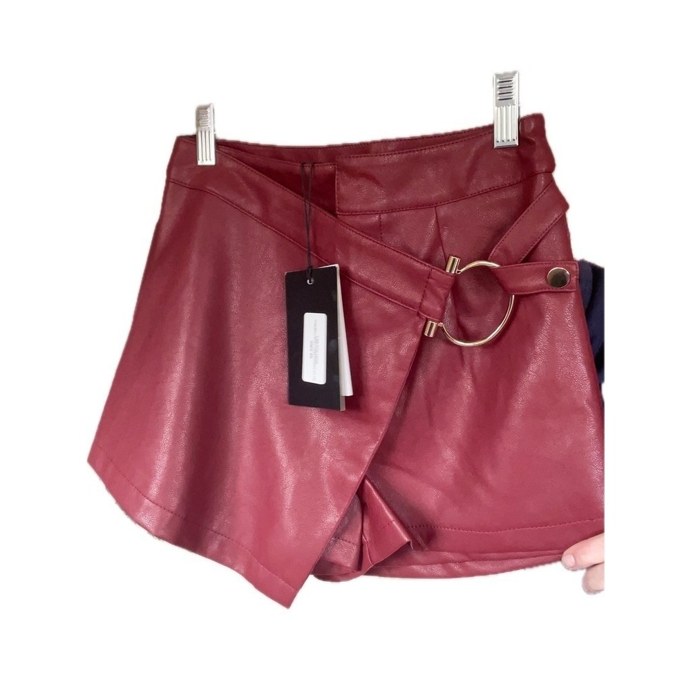 En Saison Wine Red Faux Leather Wrap Skort - Picture 2 of 8